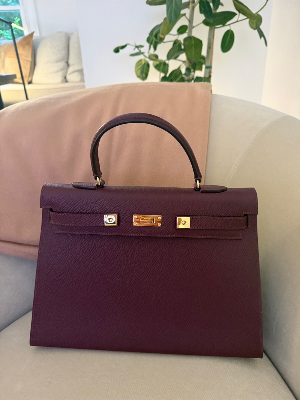 Structured Top-Handle Satchel in Deep Plum